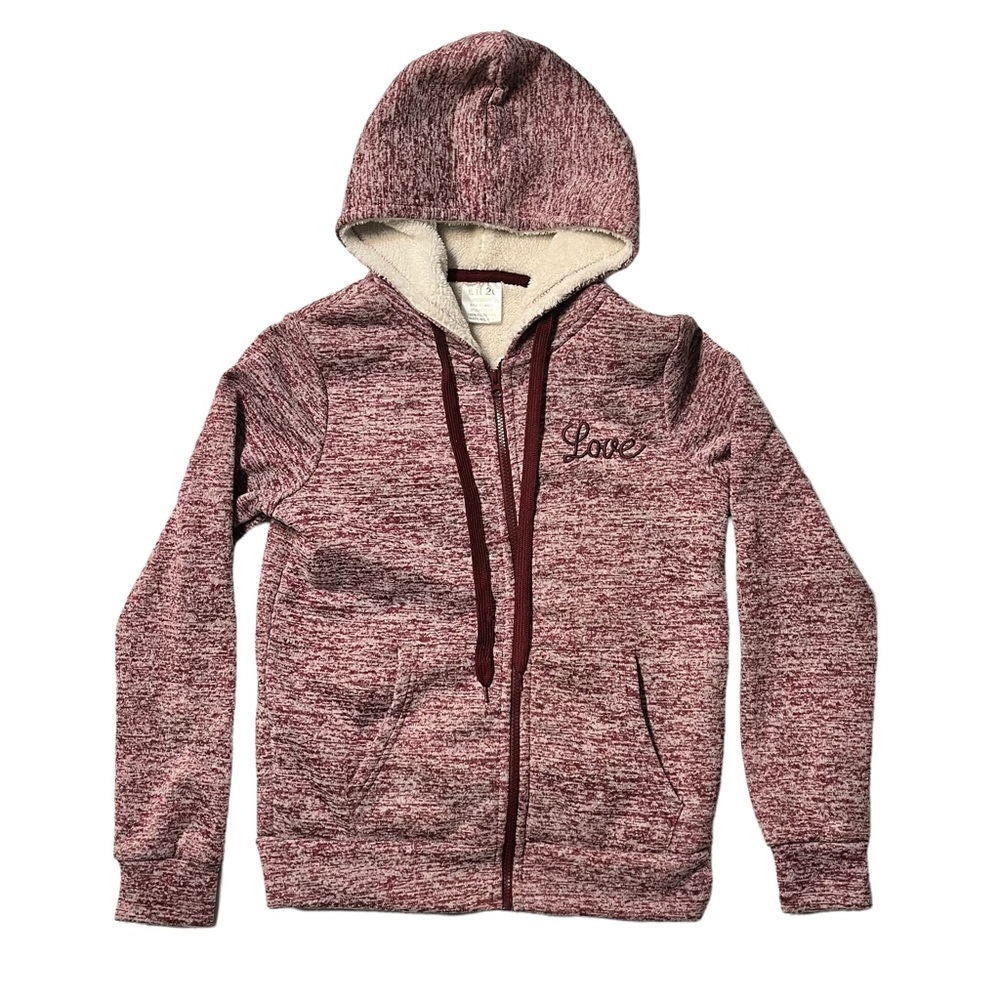 Lit 26 Full Zip Hooded Jacket Inside Fleece Lining Maroon Sweater Size M